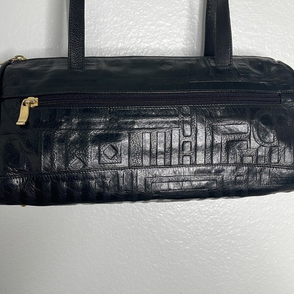 Vintage DUE FRATELLI Canada Black Embossed Double Handle Zip Shoulder Bag - Picture 2 of 7